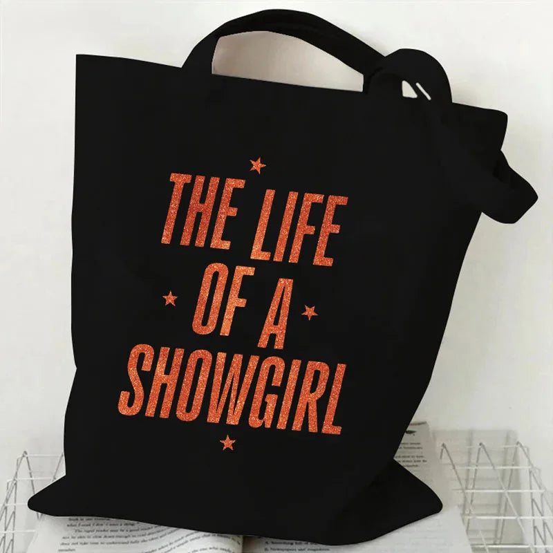 Showgirl Aesthetic Canvas Tote Bag – Y2K Harajuku Style Shopping Bag – Trendy Women’s Reusable Shoulder Bag