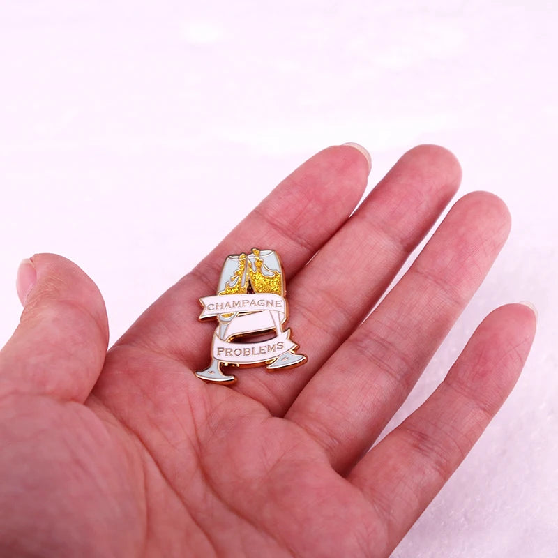 Champagne Problems Glitter Enamel Pin – Lyric-Inspired Pop Music Brooch - élise & madelyn
