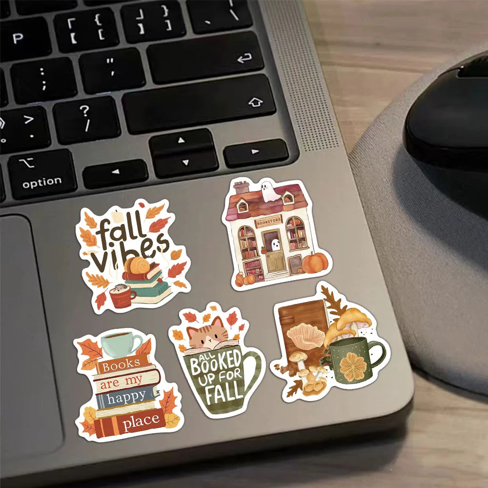 50PCS Bookish Autumn Graffiti Stickers Cartoon Cute Ghost Books Graffiti DIY Bookbook Notebook Stickers - élise & madelyn