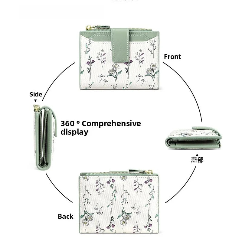 Fashionable Ladies PU Leather Wallet Integrated Short Style New Flower Pattern Breathable Ultra-light Wear-resistant Wallet