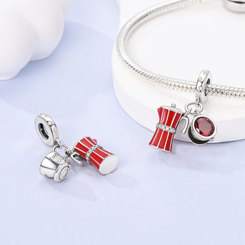 Fit Original 925 Sterling Silver Charms Beads Wine Glass Coffee Cup Charms Pendant For Women Bracelet Charms DIY Jewelry Gift - élise & madelyn
