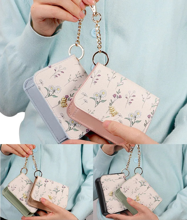 Card Bag Keychain Coin Purses Women's Compact Portable Change Bag Thin Design PU Leather Floral Print Coin Holders for Women - élise & madelyn