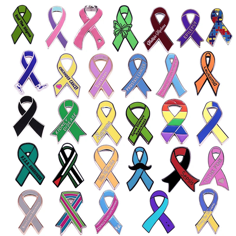 Colorful Ribbon Enamel Pin Disease Awareness Ribbon Badge Mental Health Jewelry Backpacks Hats Jeans Decorative