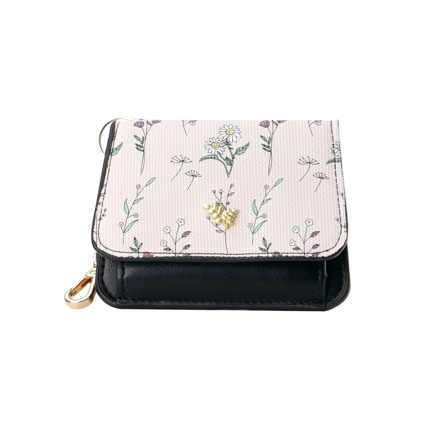 Portable Thin PU Floral Card Holder Women's Compact Keychain Coin Purse Spring Summer Versatile Lightweight Wear Resistant