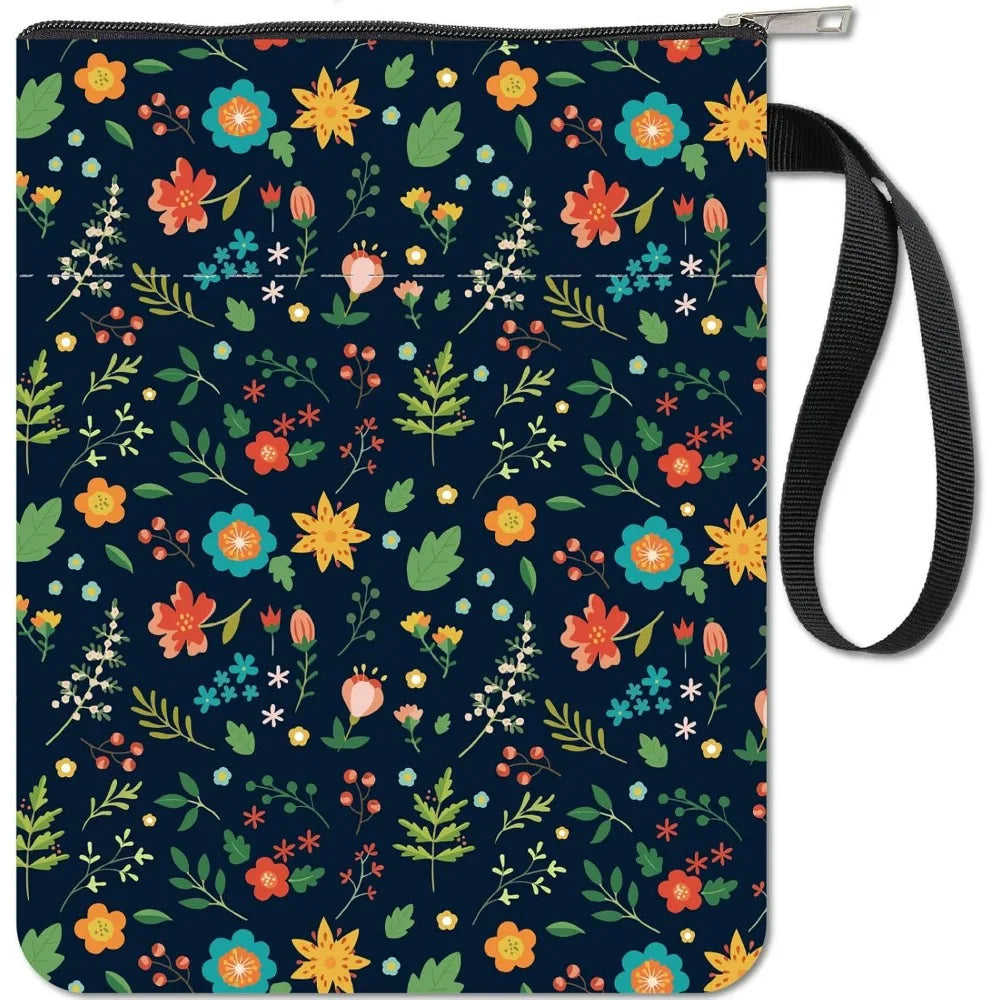 1pc Black Book Sleeves Flower Leaf Book Covers Book Protector for Paperbacks Washable Fabric Cloth Book Cover with Zipper - élise & madelyn