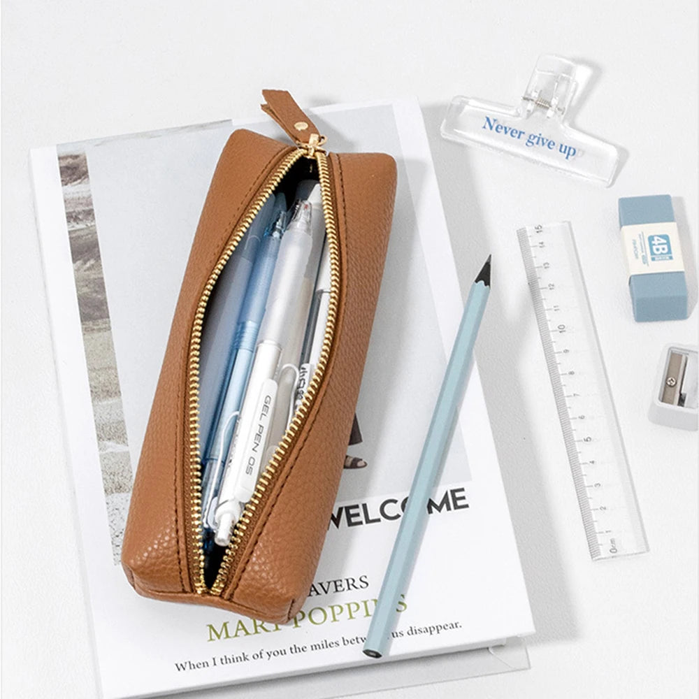 Large Capacity Pen Bag PU Leather Pen Case Korean Stationery Holder Storage Box Zipper Pencil Pouch Student School Supplies - élise & madelyn