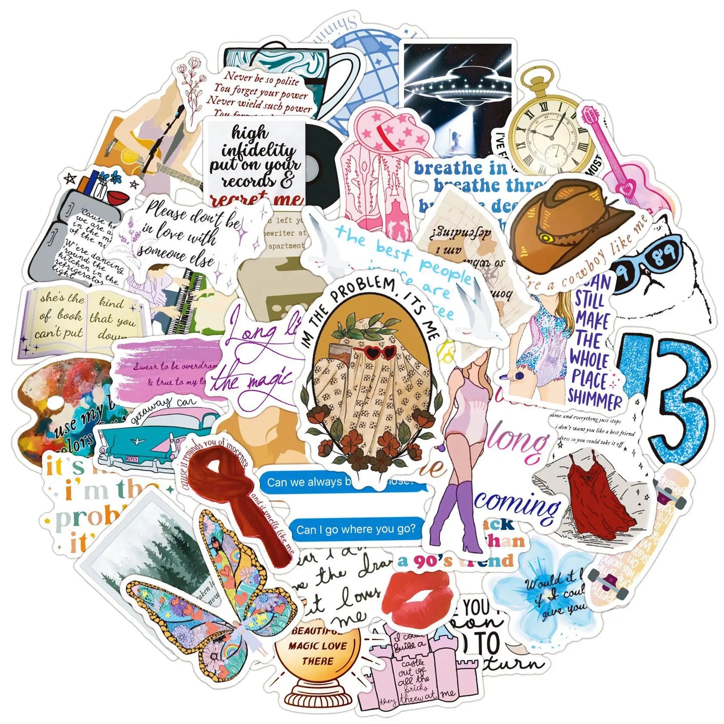 Swift-Inspired Folklore & Eras Aesthetic Sticker Pack (50 pcs) – Waterproof Vinyl Decals - élise & madelyn