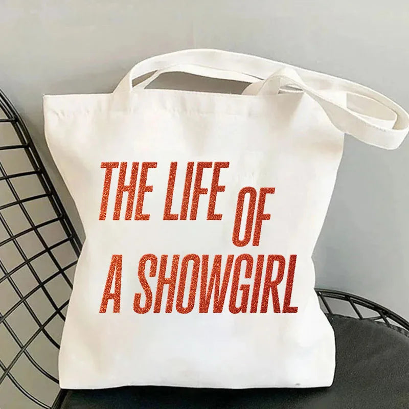 Showgirl Aesthetic Canvas Tote Bag – Y2K Harajuku Style Shopping Bag – Trendy Women’s Reusable Shoulder Bag
