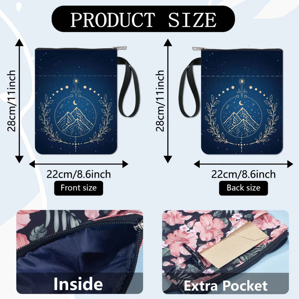 1pc Black Book Sleeves Flower Leaf Book Covers Book Protector for Paperbacks Washable Fabric Cloth Book Cover with Zipper - élise & madelyn
