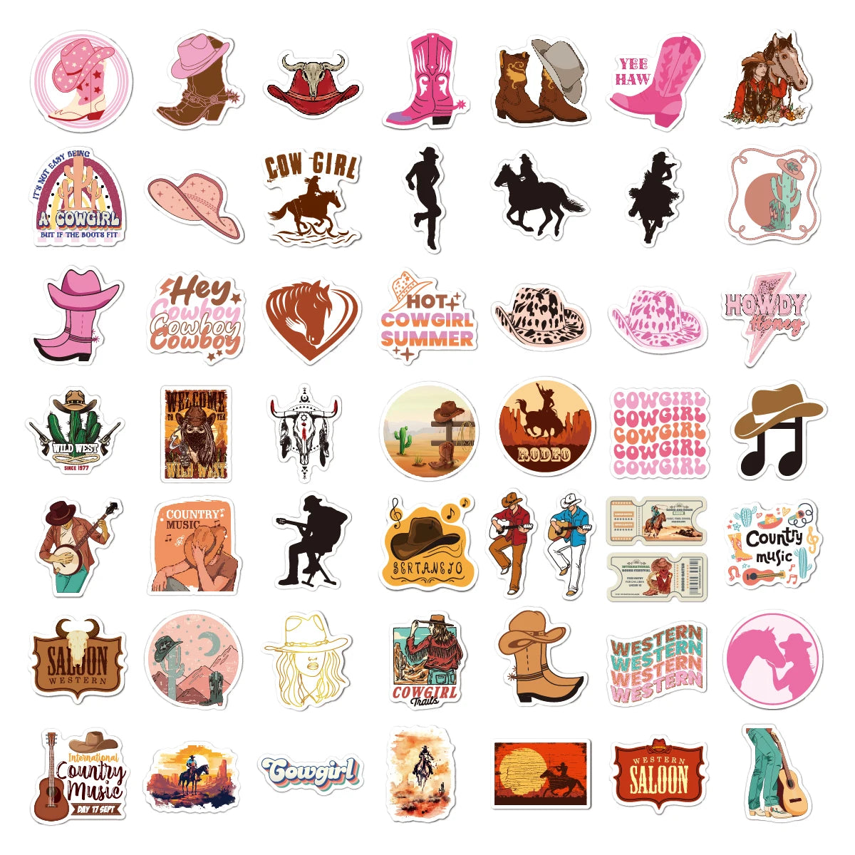 50 pcs Cowboy Style Sticker for DIY Luggage Laptop Phone Skateboard Motorcycle Bicycle Tablet Stickers Cool Sticker for Kids Toy - élise & madelyn