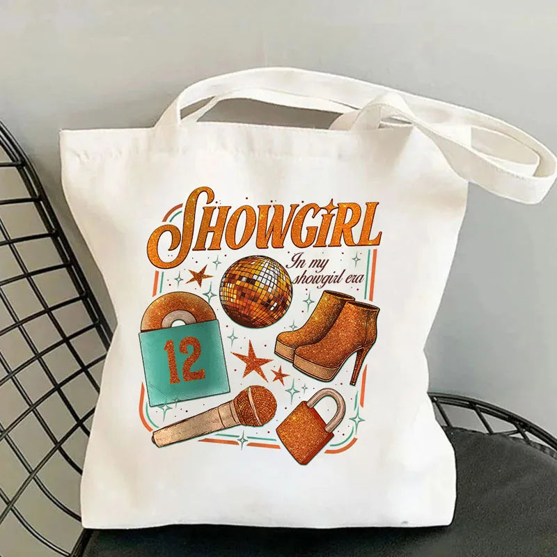 Showgirl Aesthetic Canvas Tote Bag – Y2K Harajuku Style Shopping Bag – Trendy Women’s Reusable Shoulder Bag