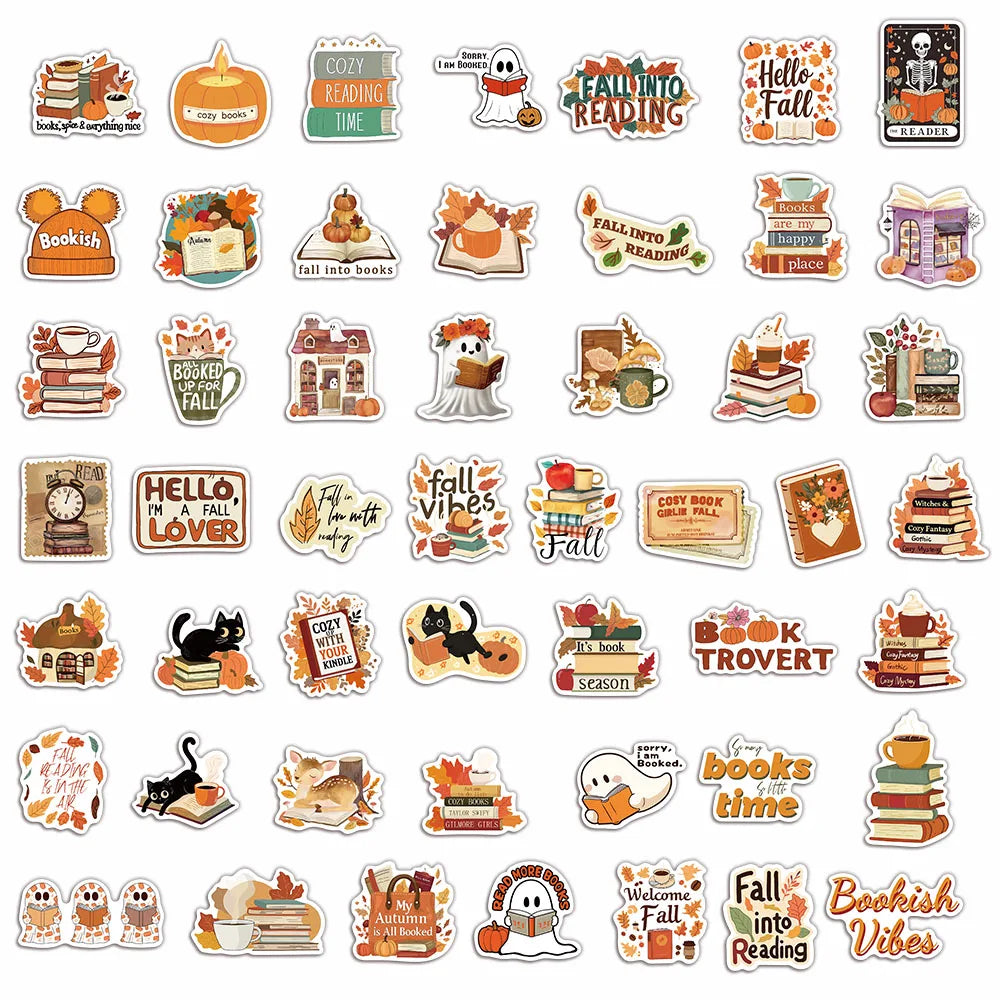 50PCS Bookish Autumn Graffiti Stickers Cartoon Cute Ghost Books Graffiti DIY Bookbook Notebook Stickers - élise & madelyn