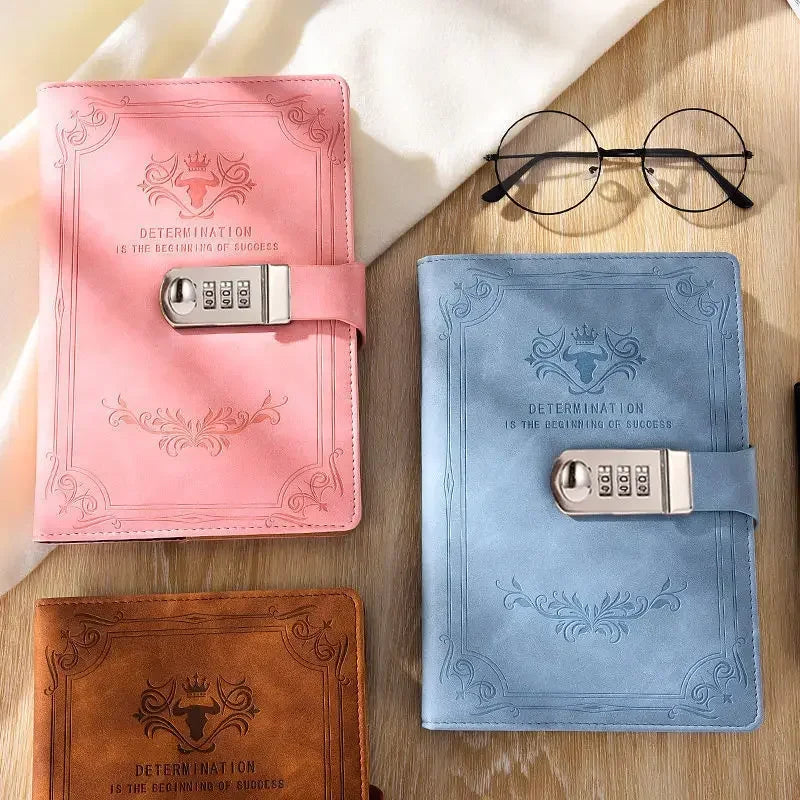 A5 200 Pages Retro Password Book with Lock Diary Thickened Creative Hand Ledger Student Notepad Stationery Notebook Binder - élise & madelyn
