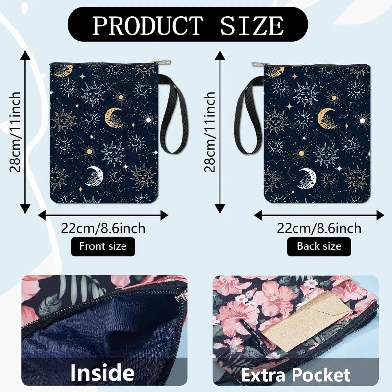 1 pc Sun Moon Star Book Sleeve with Zipper Galaxy Boho Book Protector Pouch for Paperback Black Space Waterproof Fabric - élise & madelyn