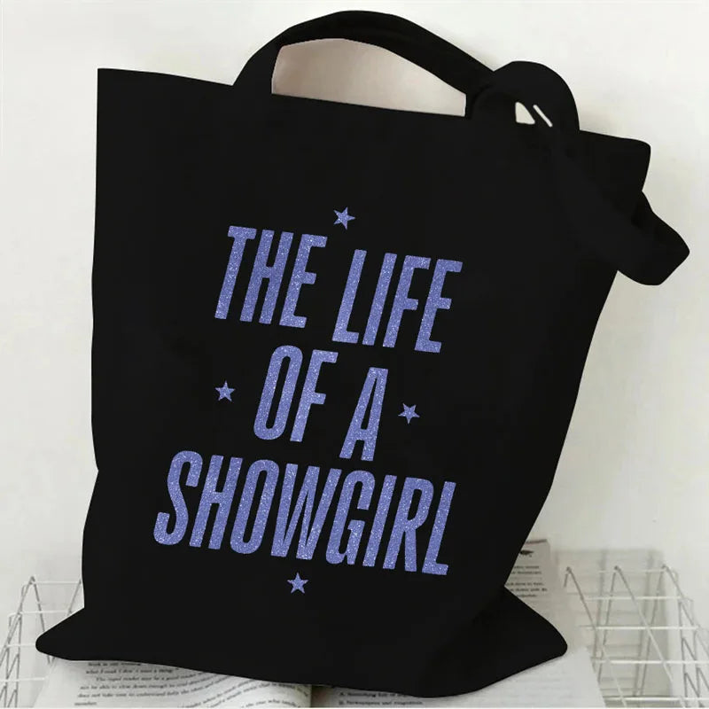 Showgirl Aesthetic Canvas Tote Bag – Y2K Harajuku Style Shopping Bag – Trendy Women’s Reusable Shoulder Bag