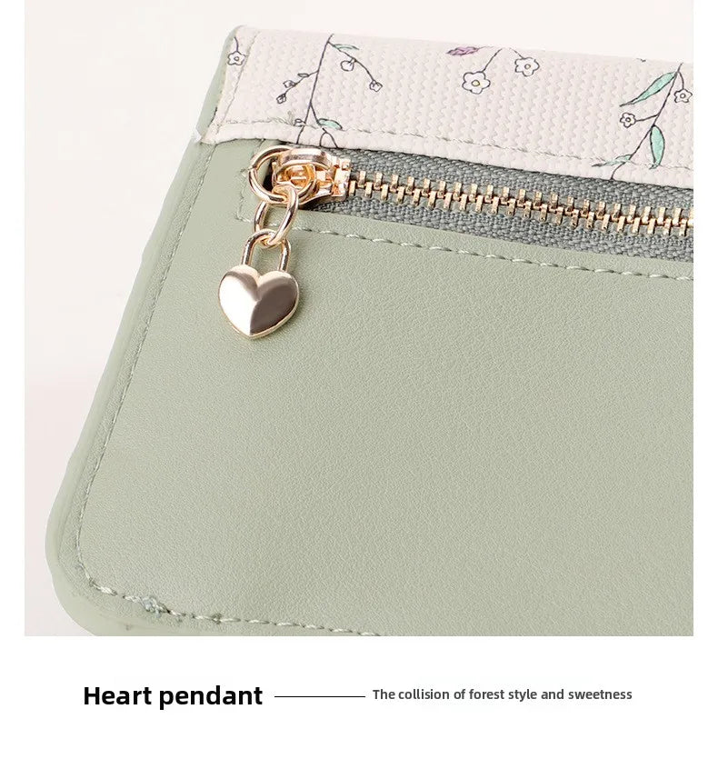 Portable Thin PU Floral Card Holder Women's Compact Keychain Coin Purse Spring Summer Versatile Lightweight Wear Resistant