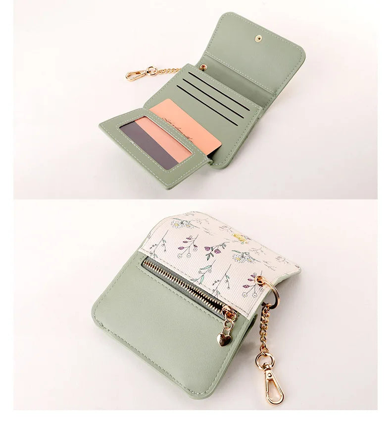 Card Bag Keychain Coin Purses Women's Compact Portable Change Bag Thin Design PU Leather Floral Print Coin Holders for Women - élise & madelyn