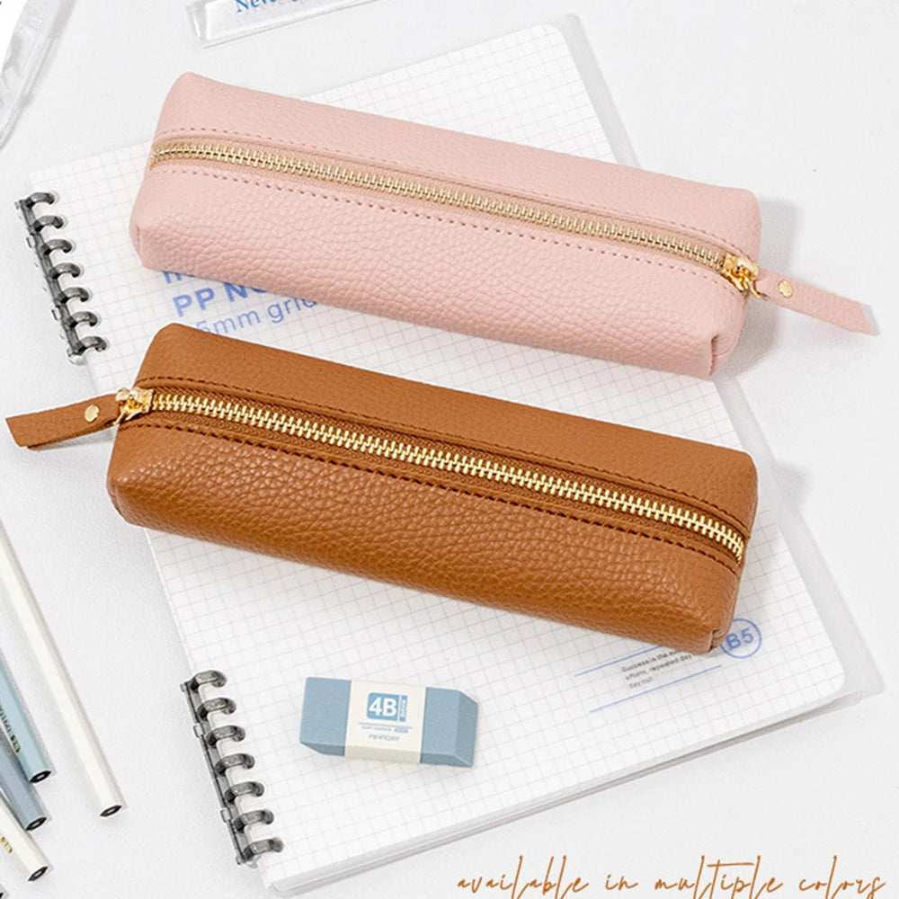 Large Capacity Pen Bag PU Leather Pen Case Korean Stationery Holder Storage Box Zipper Pencil Pouch Student School Supplies - élise & madelyn