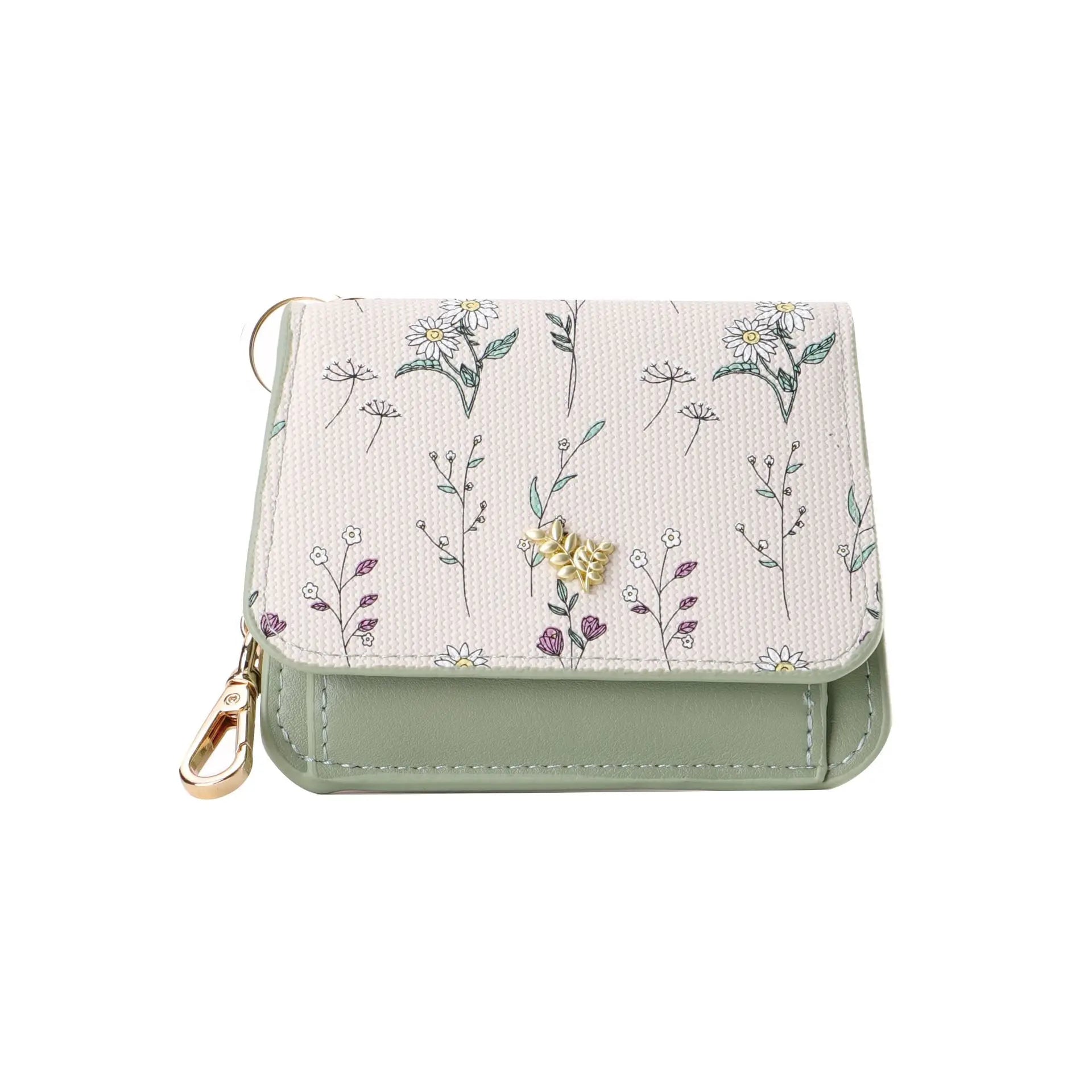 Card Bag Keychain Coin Purses Women's Compact Portable Change Bag Thin Design PU Leather Floral Print Coin Holders for Women - élise & madelyn