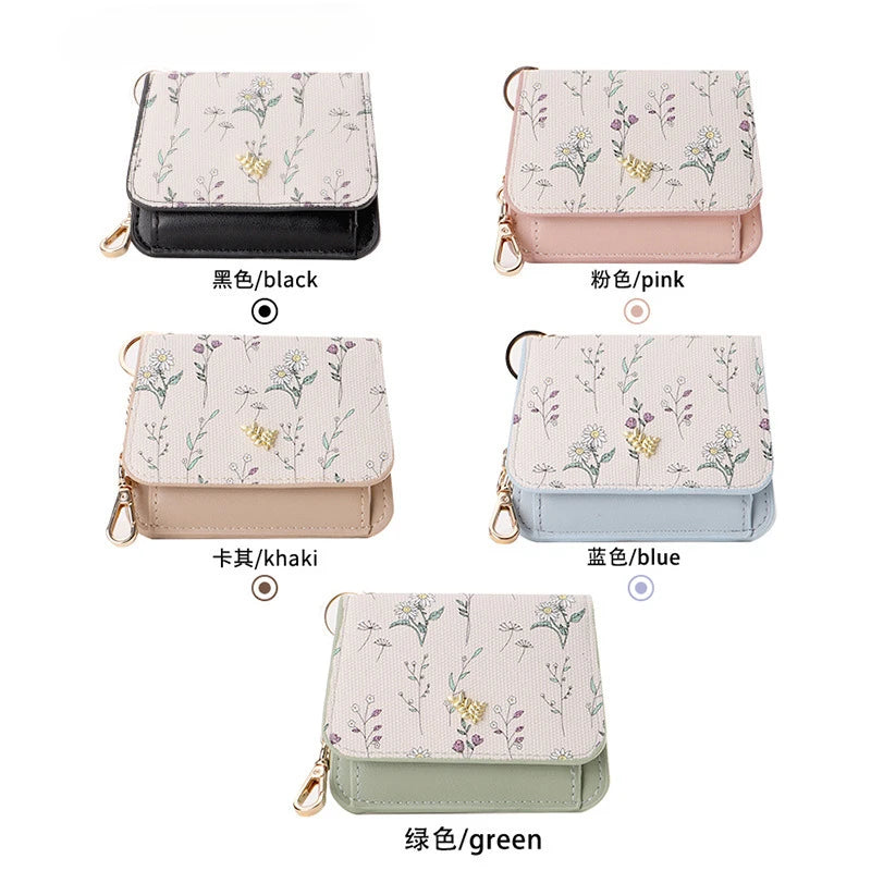 Card Bag Keychain Coin Purses Women's Compact Portable Change Bag Thin Design PU Leather Floral Print Coin Holders for Women - élise & madelyn