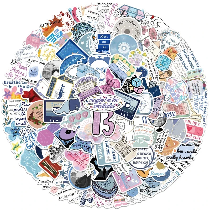 Aesthetic Lyric & Album-Inspired Vinyl Sticker Packs (10 / 30 / 50 pcs) - élise & madelyn