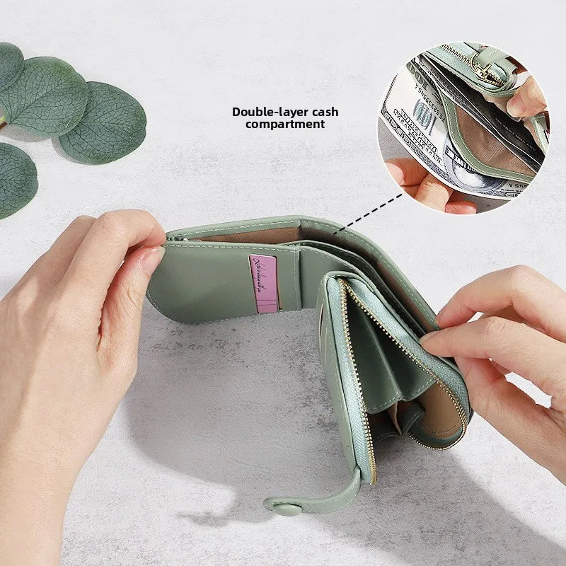 Fresh Floral Print Mini Wallet Short Zipper Design PU Leather Coin Purse Card Holder for Women Sweet Style Student Friendly