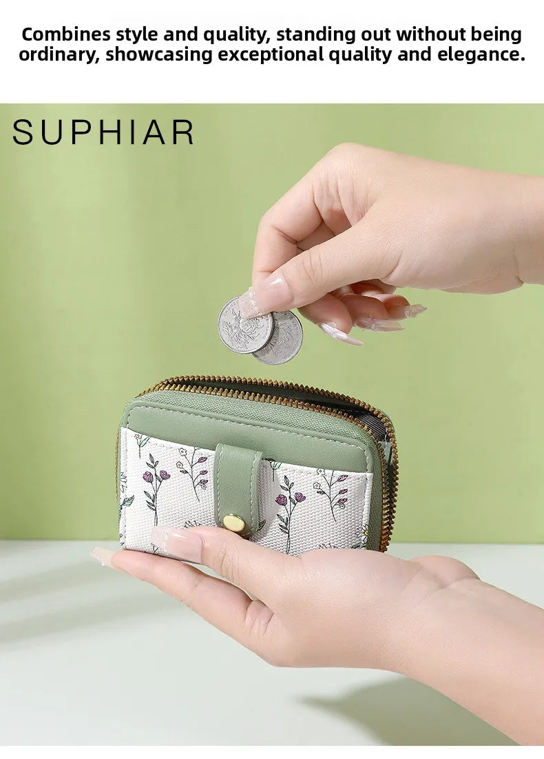 New Arrival Floral Zipper Mini Wallet Women's Compact Coin Purse Multi-Functional Storage Card Holder Fashionable PU Leather