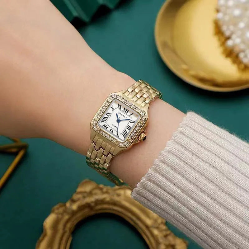 Gold Square-Link Bracelet Watch • Vintage Roman Dial • Luxury-Inspired Women’s Quartz Watch - élise & madelyn
