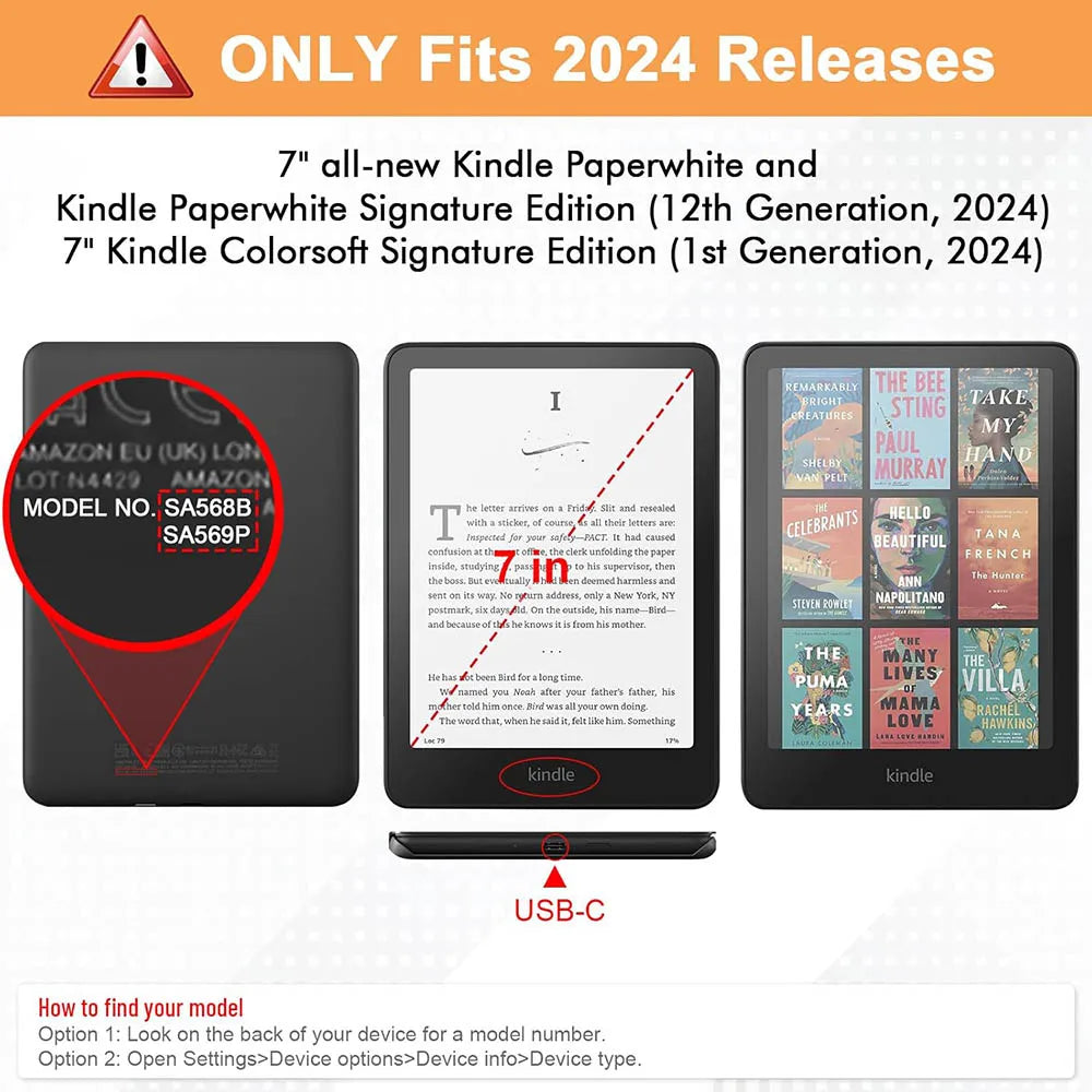 Handle Case For Kindle Paperwhite 2024 12th Generation Colorsoft 7 Inch Model No. SA569P SA568B Auto Wake/Sleep Shell Pouch 7” - élise & madelyn