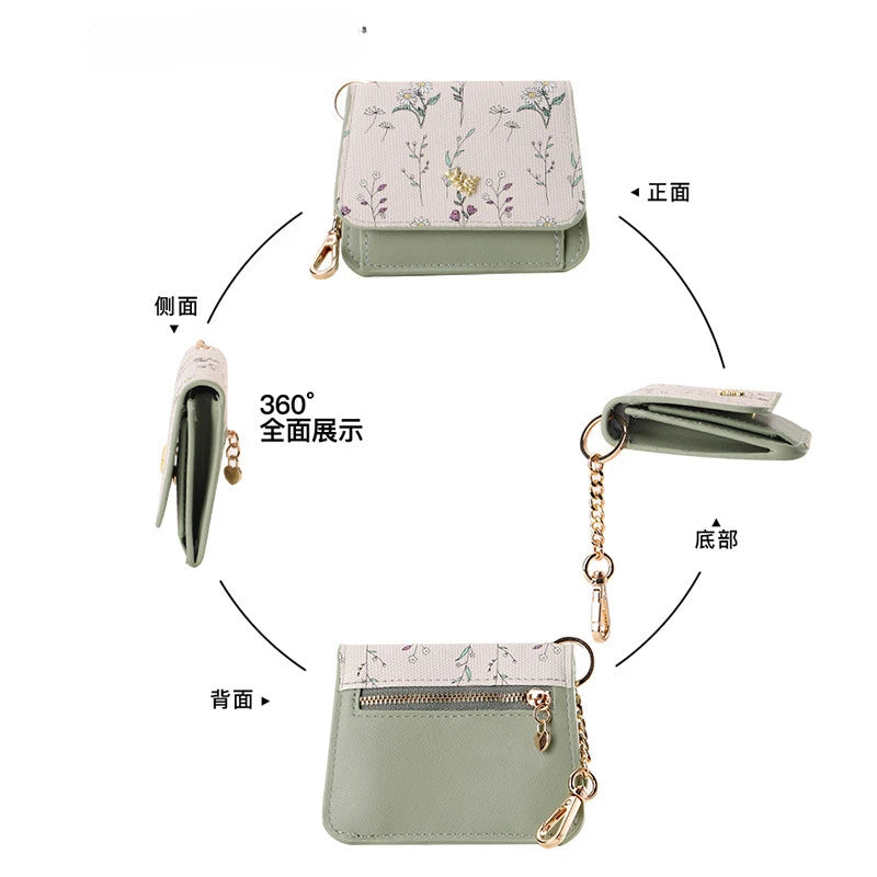 Card Bag Keychain Coin Purses Women's Compact Portable Change Bag Thin Design PU Leather Floral Print Coin Holders for Women - élise & madelyn