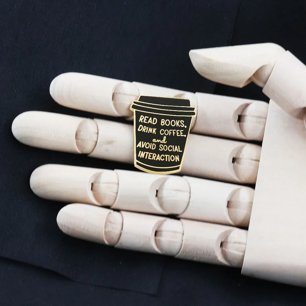 Read Books, Drink Coffee, Avoid People Enamel Pin | Funny Bookish Brooch for Readers, Introverts & Tea Lovers - élise & madelyn