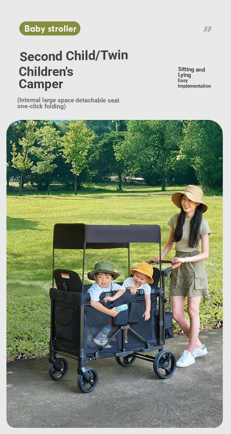 Lightweight Twin/Quad Travel Stroller – Foldable Sit & Recline Design