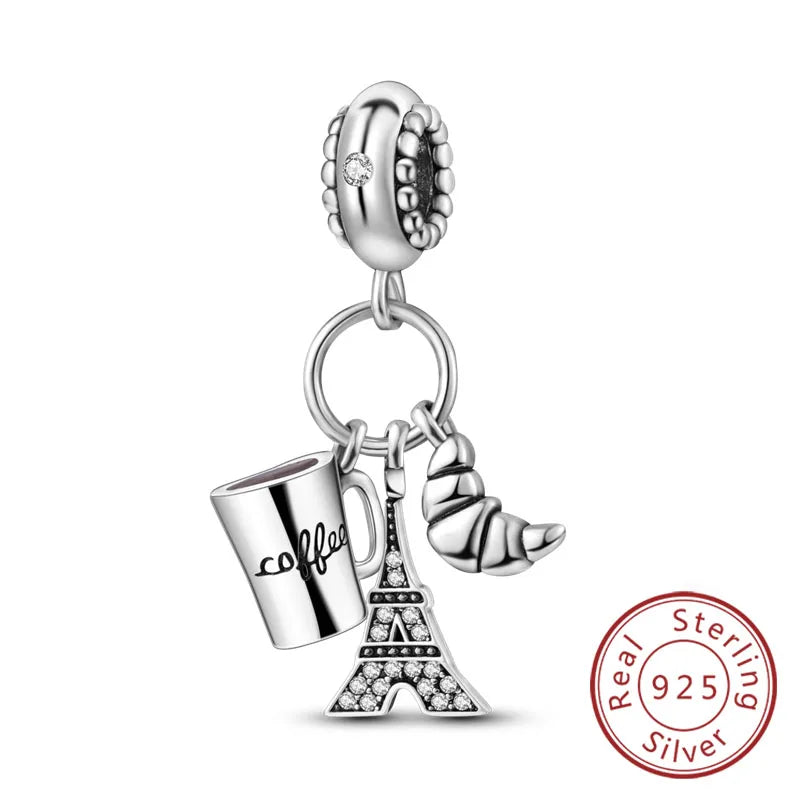 Fit Original 925 Sterling Silver Charms Beads Wine Glass Coffee Cup Charms Pendant For Women Bracelet Charms DIY Jewelry Gift - élise & madelyn