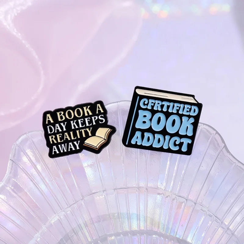 Book Lover Series Enamel Pins Certified Book Addict Violent Litle Thing Brooches Lapel Badge Jewelry Gifts for Bookworm Friends