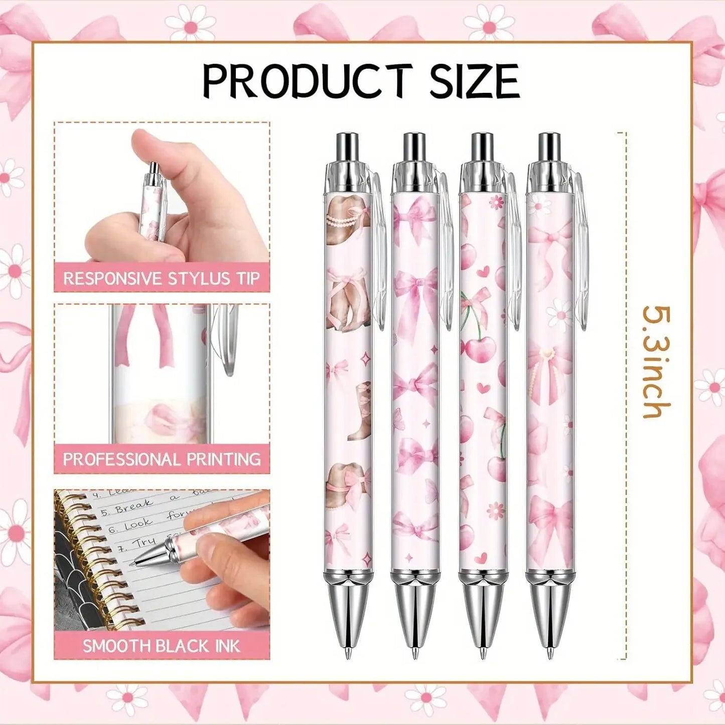 8/16 pcs pink bow ballpoint pens, cute office work signature essentials, suitable for nurses, teachers, colleagues, and assistan - élise & madelyn