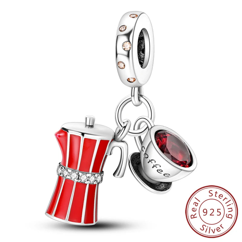 Fit Original 925 Sterling Silver Charms Beads Wine Glass Coffee Cup Charms Pendant For Women Bracelet Charms DIY Jewelry Gift - élise & madelyn
