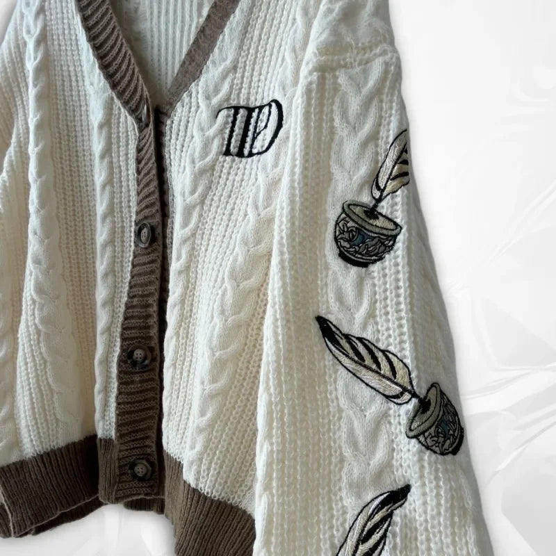 2025 Spring Women Trend ttpd Loose Fitting Floral Embroidered Knitted Cardigan Y2k Regulai Fit Blue Koi Cardigans Female - élise & madelyn