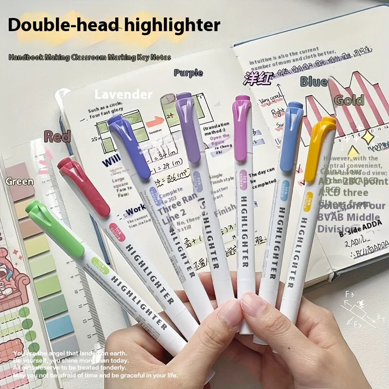 5 Colors Double Headed Highlighter Pen Set Fluorescent Drawing Markers Highlighters Pens Art Japanese Cute Pastel Stationery - élise & madelyn