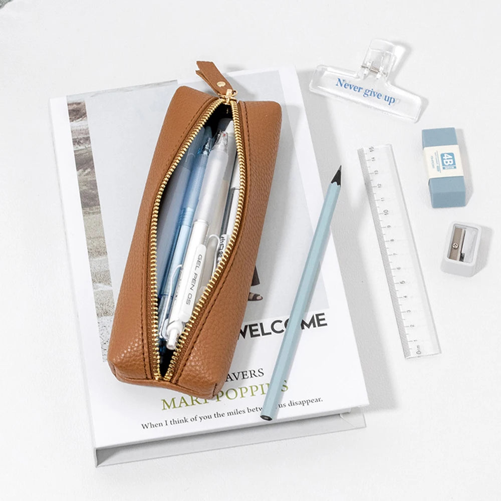 Large Capacity Pen Bag PU Leather Pen Case Korean Stationery Holder Storage Box Zipper Pencil Pouch Student School Supplies - élise & madelyn