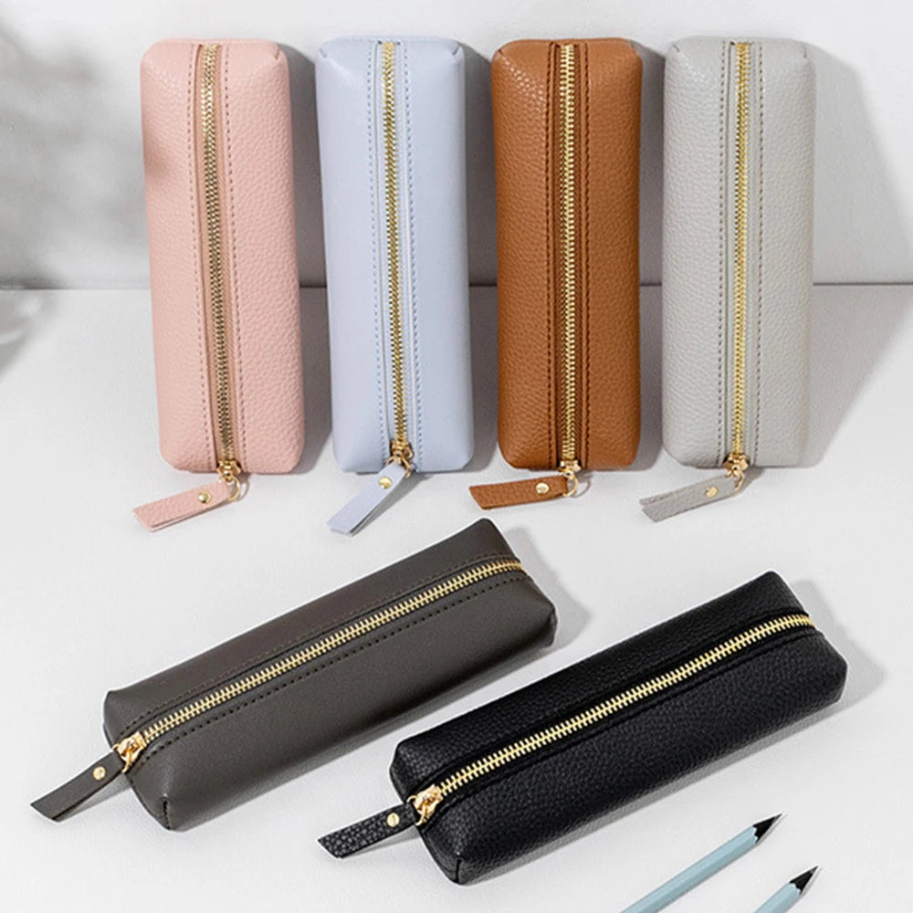 Large Capacity Pen Bag PU Leather Pen Case Korean Stationery Holder Storage Box Zipper Pencil Pouch Student School Supplies - élise & madelyn