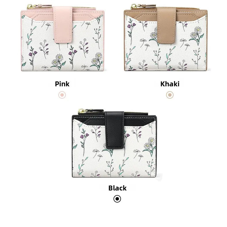 Fashionable Ladies PU Leather Wallet Integrated Short Style New Flower Pattern Breathable Ultra-light Wear-resistant Wallet