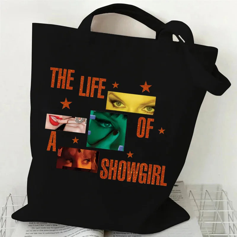 Showgirl Aesthetic Canvas Tote Bag – Y2K Harajuku Style Shopping Bag – Trendy Women’s Reusable Shoulder Bag