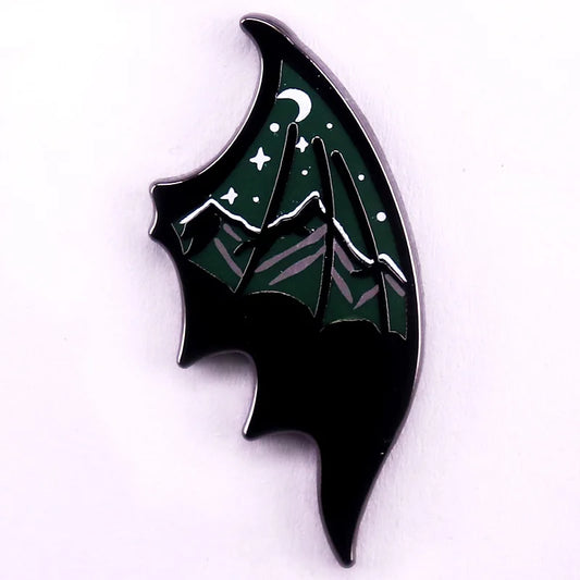 Dragon Wing Enamel Pin Moon Stars Snow Mountain Badge ACOTAR Jewelry Gift