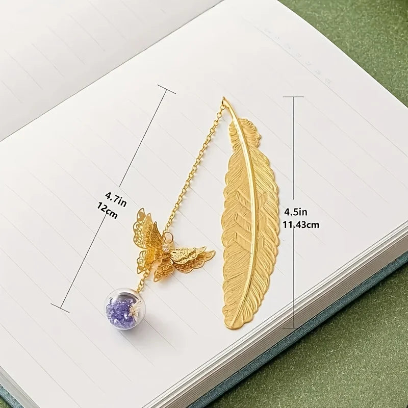 1PC elegant metal bookmark - decorated with golden feathers and flowers, a school gift, a Christmas and Valentine's Day gift - élise & madelyn
