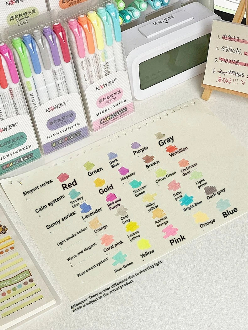 5/15PC Fluorescent Pen Set Student Marking Stroke Key Marking Pen High Beauty Color Handbook Pen Batch - élise & madelyn
