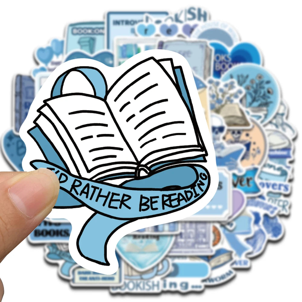 50PCS Blue Bookish Sticker Computer Graffiti DIY Case Desktop Phone Creative Art Picture Community DIY Decoration Stickers ﻿ - élise & madelyn