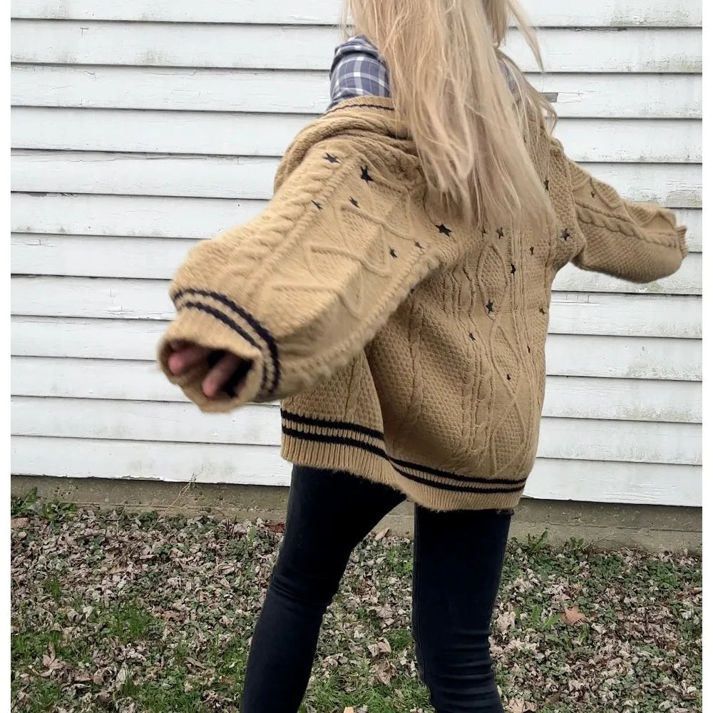 Fearless-Era Inspired Knitted Cardigan – Star Embroidered Cable Knit | Fan-Made Dupe - élise & madelyn