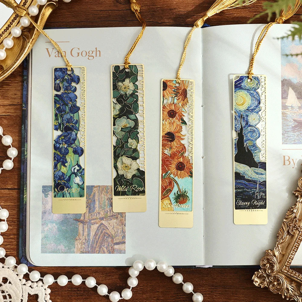 1pc Hollow Literary Flower Metal Bookmark Exquisite Painting Sunflower Iris Rose Shape Gifts for Book Lovers Writers Readers - élise & madelyn