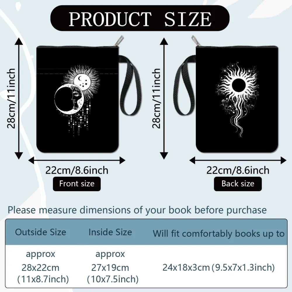 1 pc Sun Moon Star Book Sleeve with Zipper Galaxy Boho Book Protector Pouch for Paperback Black Space Waterproof Fabric - élise & madelyn