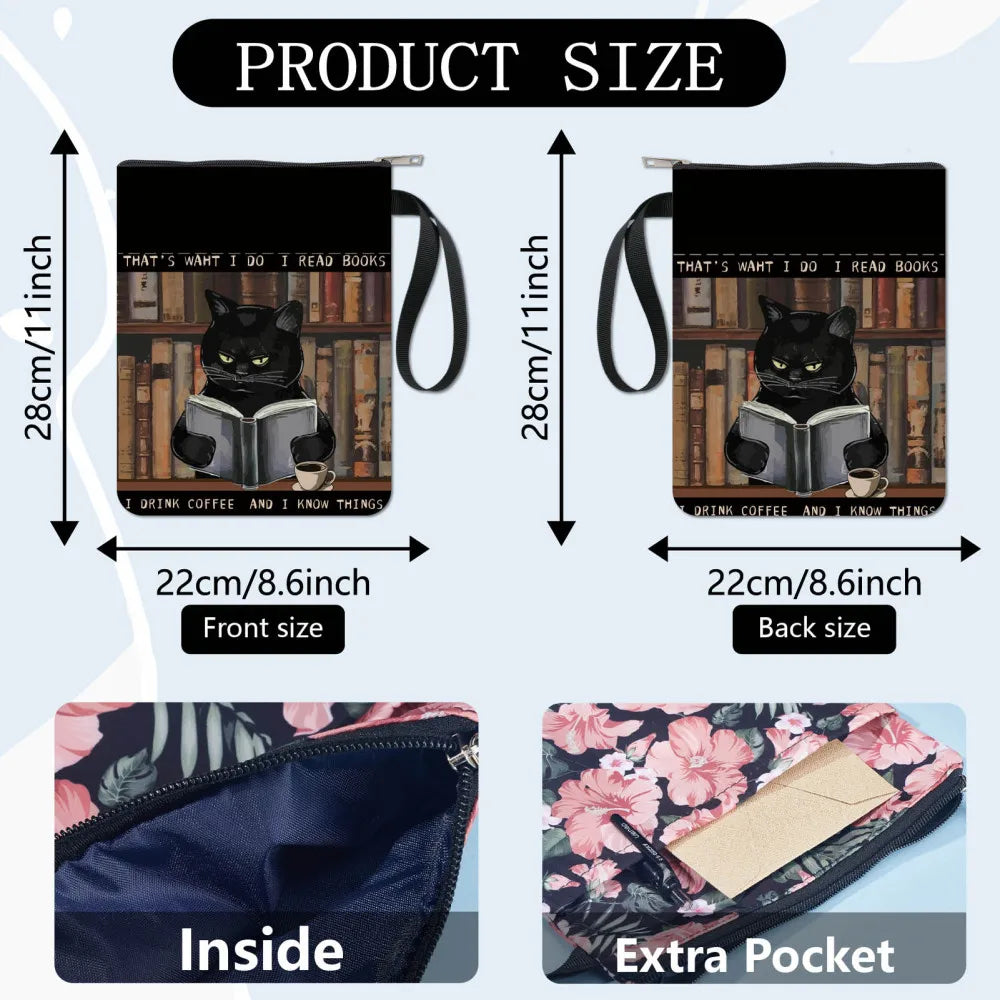 1pc Black Book Sleeves Flower Leaf Book Covers Book Protector for Paperbacks Washable Fabric Cloth Book Cover with Zipper - élise & madelyn